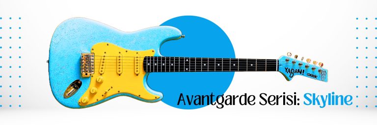 Avantgarde serisi Skyline, mavi simli gövdeli el yapımı elektro gitar