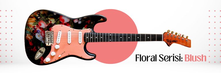 Floral serisi Blush, çiçek desenli el yapımı elektro gitar